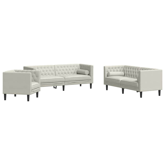 Set canapele Chesterfield cu perne rulou 3 piese, crem, catifea - WALTI WALTI
