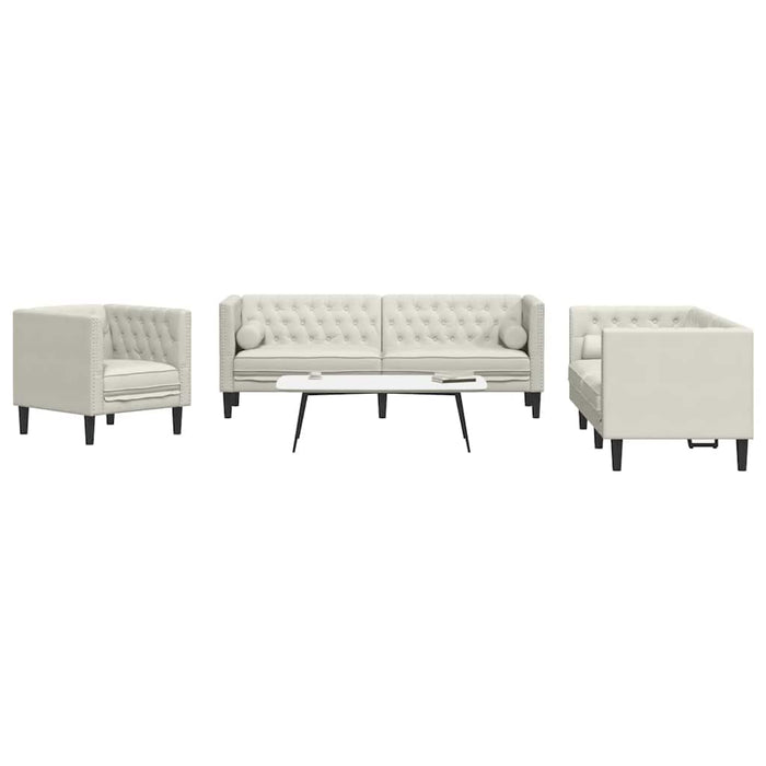 Set canapele Chesterfield cu perne rulou 3 piese, crem, catifea - WALTI WALTI