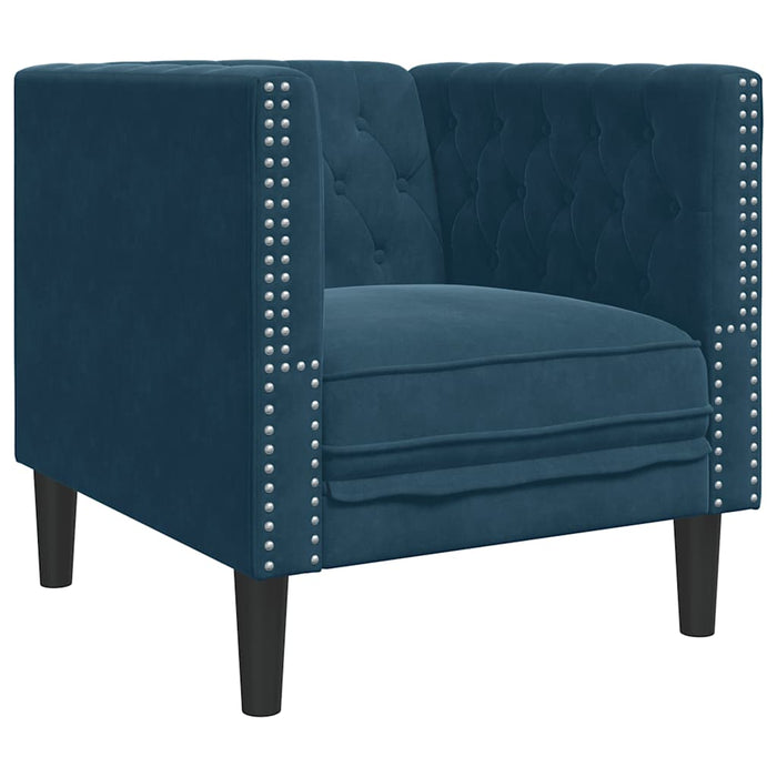 Set canapele Chesterfield perne rulou 3 piese albastru catifea - WALTI WALTI