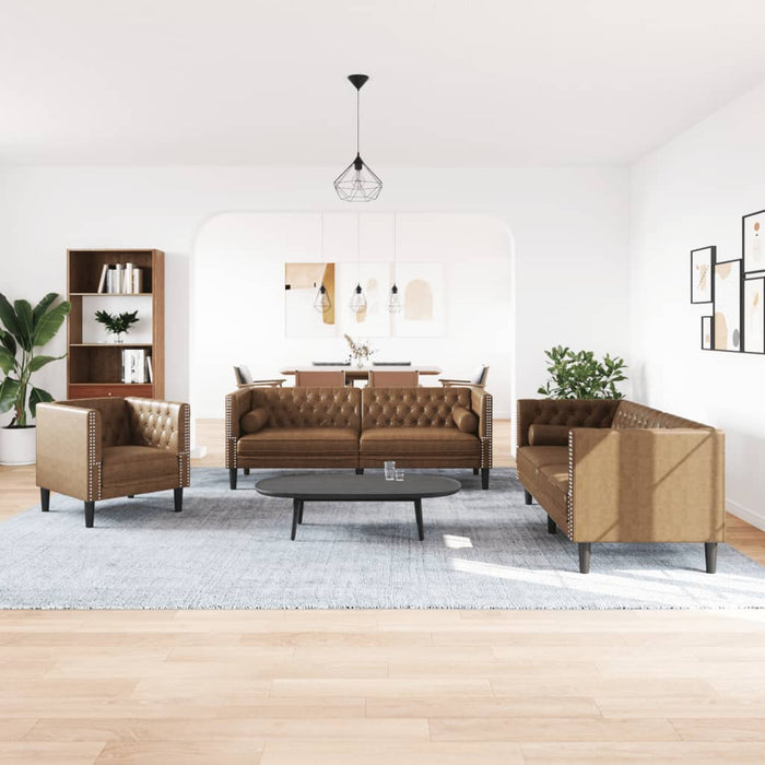 Set canapele Chesterfield perne 3 piese maro piele întoarsă eco - WALTI WALTI