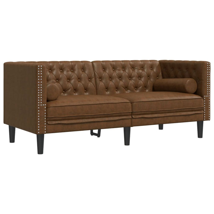 Set canapele Chesterfield perne 3 piese maro piele întoarsă eco - WALTI WALTI