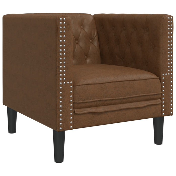 Set canapele Chesterfield perne 3 piese maro piele întoarsă eco - WALTI WALTI
