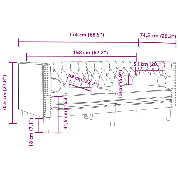 Set canapele Chesterfield perne 3 piese maro piele întoarsă eco - WALTI WALTI