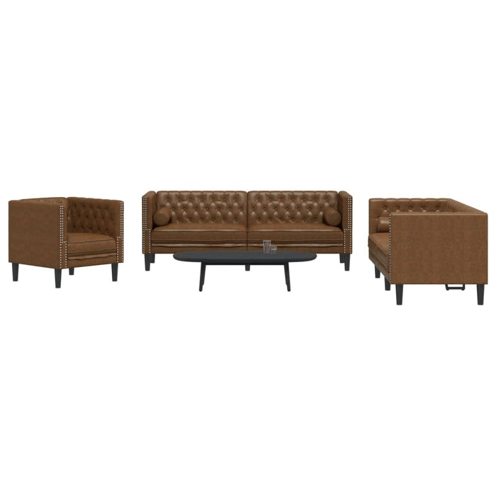Set canapele Chesterfield perne 3 piese maro piele întoarsă eco - WALTI WALTI