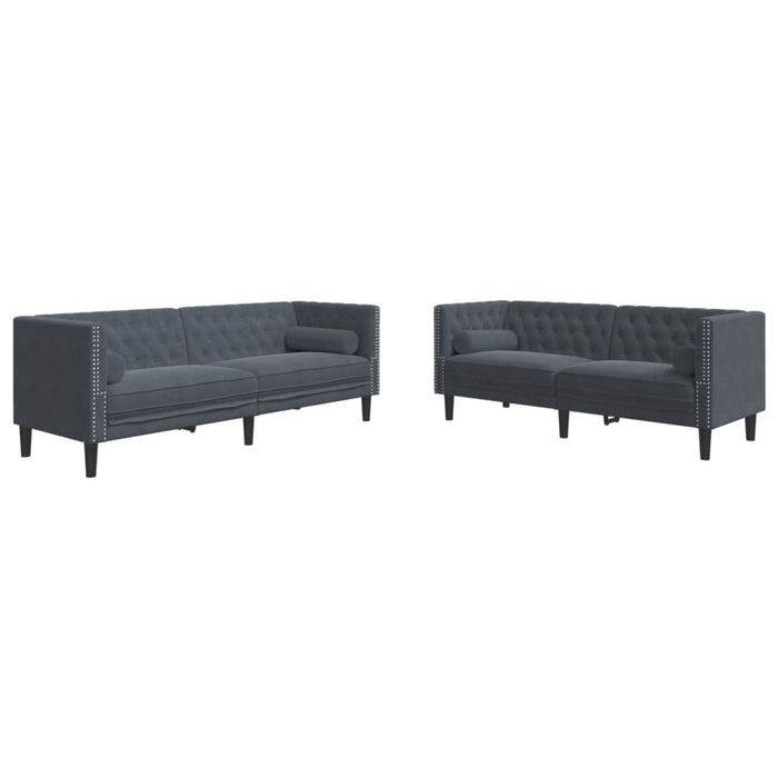 Set canapele Chesterfield cu perne rulou, 2 piese, gri, catifea - WALTI WALTI