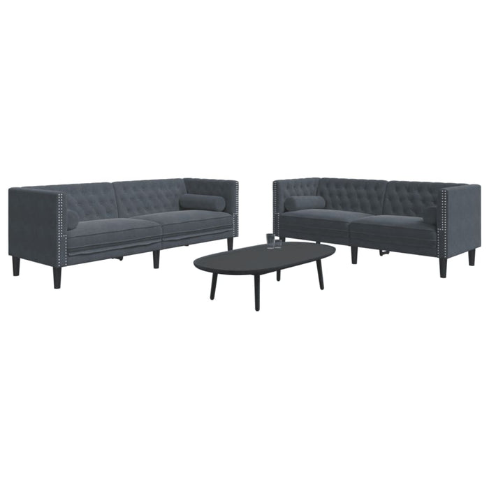 Set canapele Chesterfield cu perne rulou, 2 piese, gri, catifea - WALTI WALTI