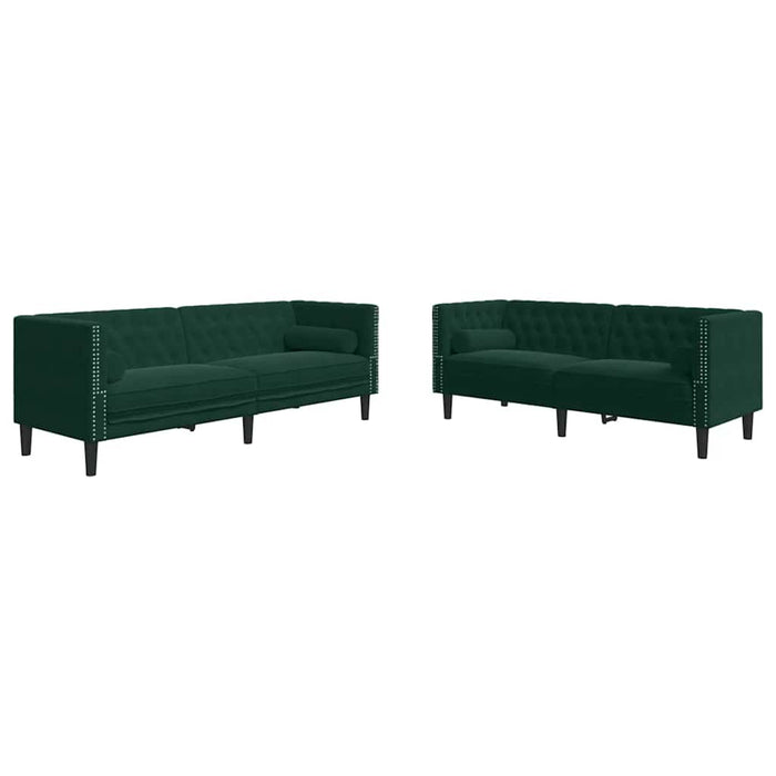 Set canapele Chesterfield cu perne rulou 2 piese verde catifea - WALTI WALTI