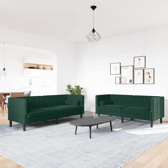 Set canapele Chesterfield cu perne rulou 2 piese verde catifea - WALTI WALTI