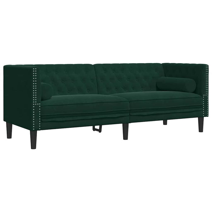 Set canapele Chesterfield cu perne rulou 2 piese verde catifea - WALTI WALTI