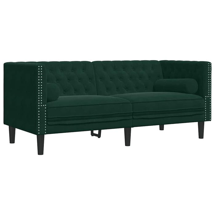 Set canapele Chesterfield cu perne rulou 2 piese verde catifea - WALTI WALTI