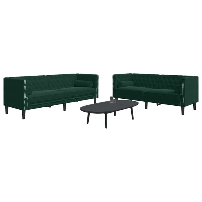 Set canapele Chesterfield cu perne rulou 2 piese verde catifea - WALTI WALTI