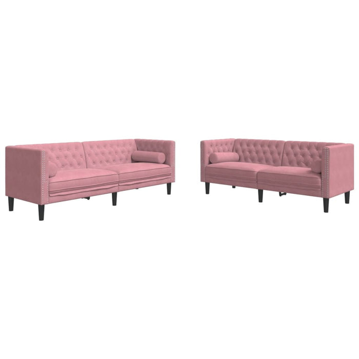 Set canapele Chesterfield cu perne rulou, 2 piese, roz, catifea - WALTI WALTI
