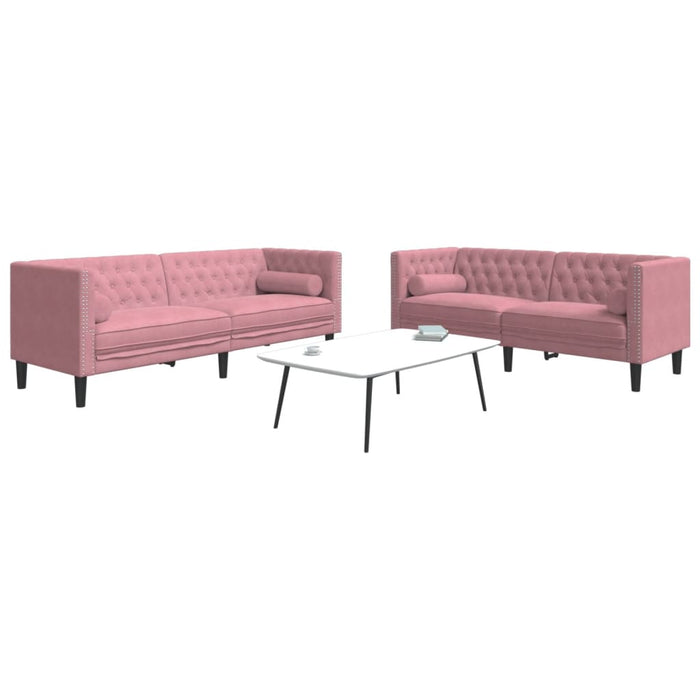 Set canapele Chesterfield cu perne rulou, 2 piese, roz, catifea - WALTI WALTI