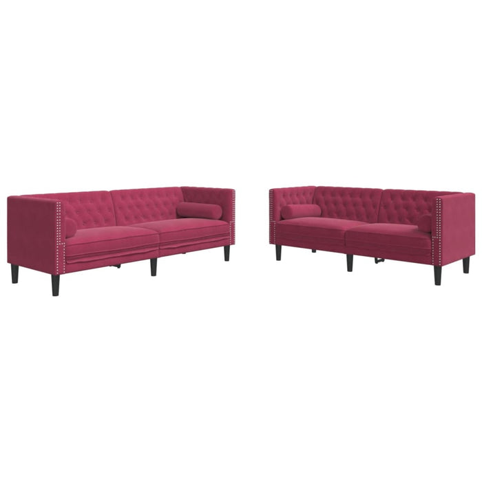 Set canapele Chesterfield perne rulou 2 piese roșu vin catifea - WALTI WALTI