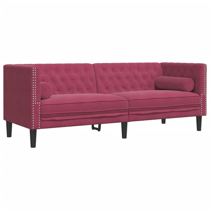 Set canapele Chesterfield perne rulou 2 piese roșu vin catifea - WALTI WALTI
