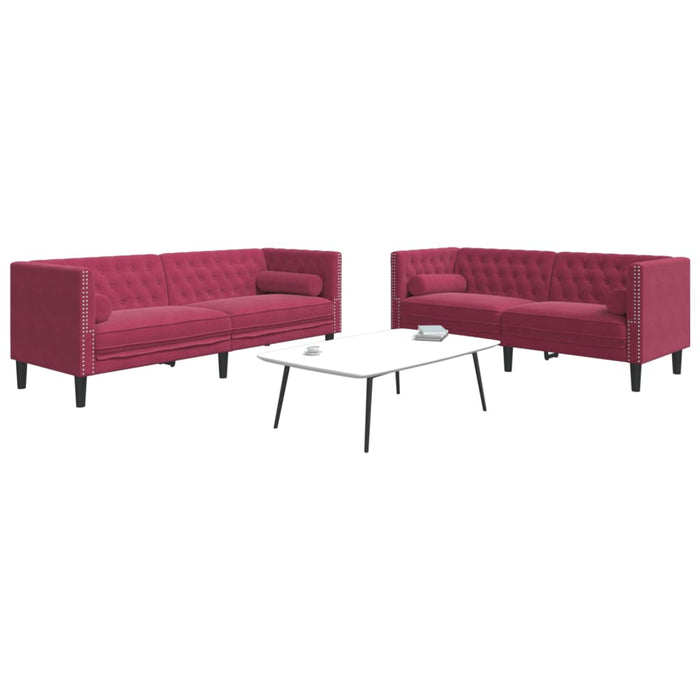 Set canapele Chesterfield perne rulou 2 piese roșu vin catifea - WALTI WALTI