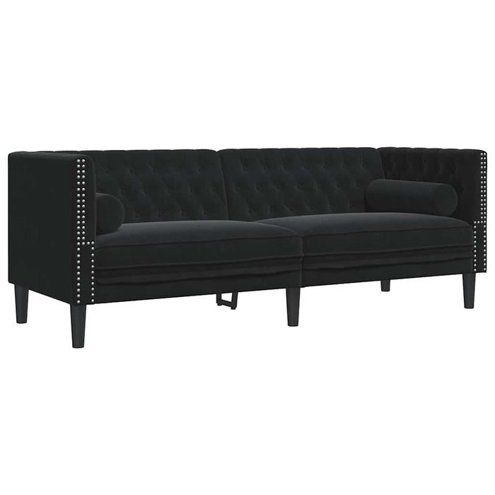Set canapele Chesterfield cu perne rulou 2 piese negru catifea - WALTI WALTI