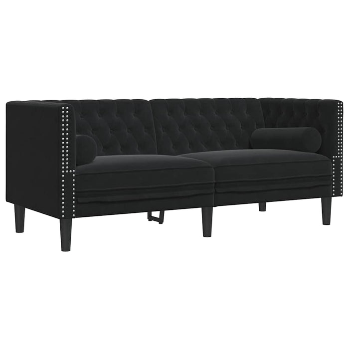 Set canapele Chesterfield cu perne rulou 2 piese negru catifea - WALTI WALTI