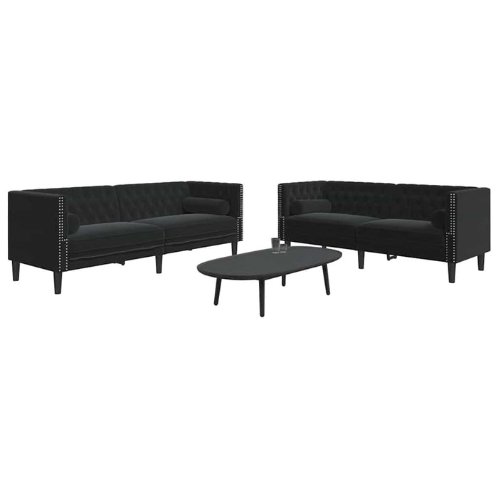 Set canapele Chesterfield cu perne rulou 2 piese negru catifea - WALTI WALTI