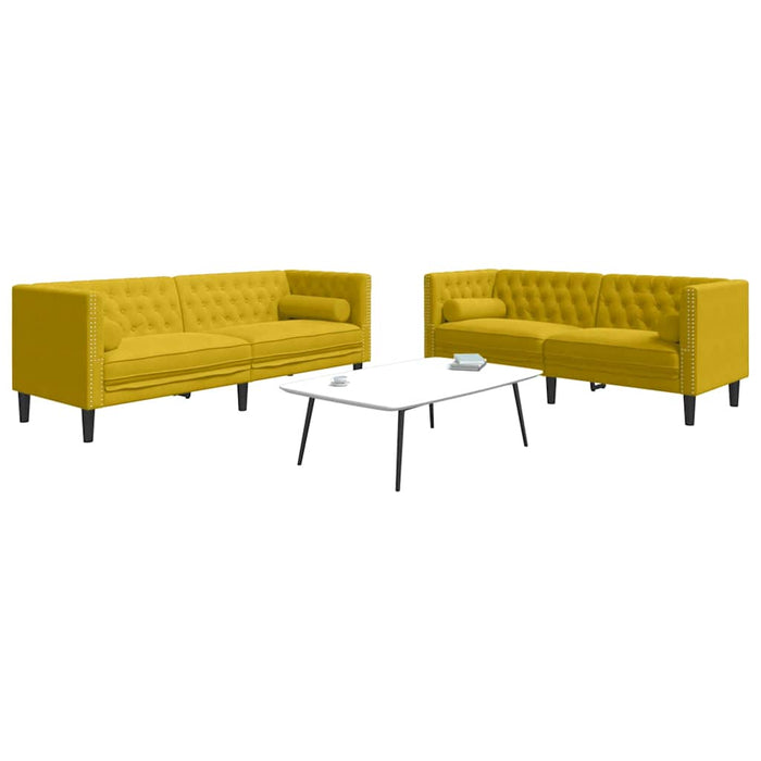 Set canapele Chesterfield cu perne rulou 2 piese galben catifea - WALTI WALTI