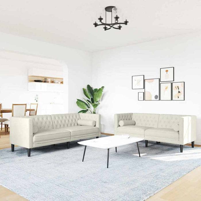 Set canapele Chesterfield cu perne rulou 2 piese, crem, catifea - WALTI WALTI