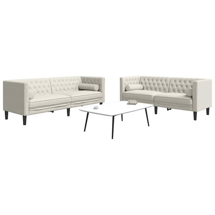 Set canapele Chesterfield cu perne rulou 2 piese, crem, catifea - WALTI WALTI