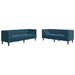 Set canapele Chesterfield perne rulou 2 piese albastru catifea - WALTI WALTI