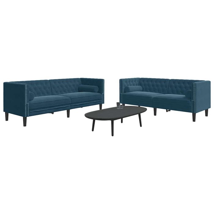 Set canapele Chesterfield perne rulou 2 piese albastru catifea - WALTI WALTI