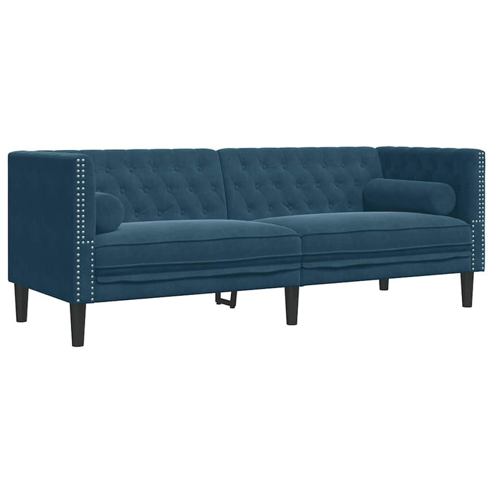Set canapele Chesterfield perne rulou 2 piese albastru catifea - WALTI WALTI