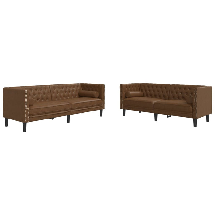 Set canapele Chesterfield perne 2 piese maro piele întoarsă eco - WALTI WALTI