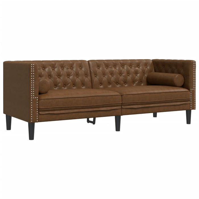 Set canapele Chesterfield perne 2 piese maro piele întoarsă eco - WALTI WALTI