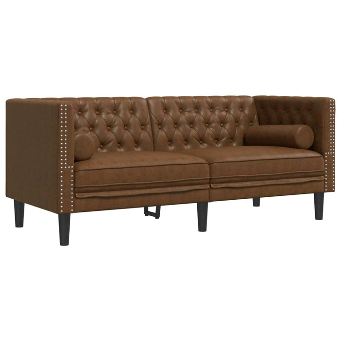 Set canapele Chesterfield perne 2 piese maro piele întoarsă eco - WALTI WALTI
