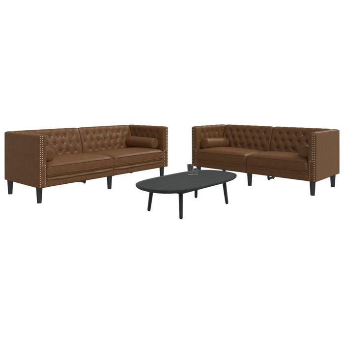 Set canapele Chesterfield perne 2 piese maro piele întoarsă eco - WALTI WALTI