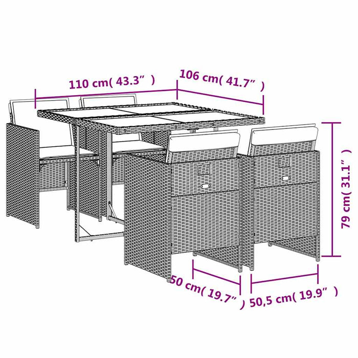 Set mobilier de grădină cu perne, 5 piese gri deschis poliratan WALTI