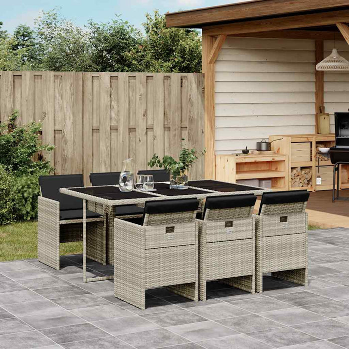 Set mobilier de grădină cu perne, 7 piese gri deschis poliratan WALTI