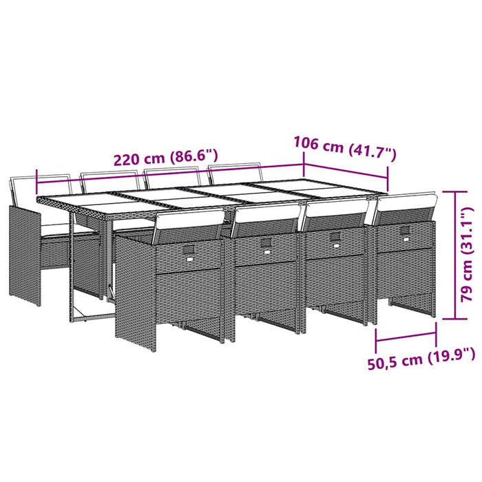 Set mobilier de grădină cu perne, 9 piese, negru, poliratan - WALTI WALTI