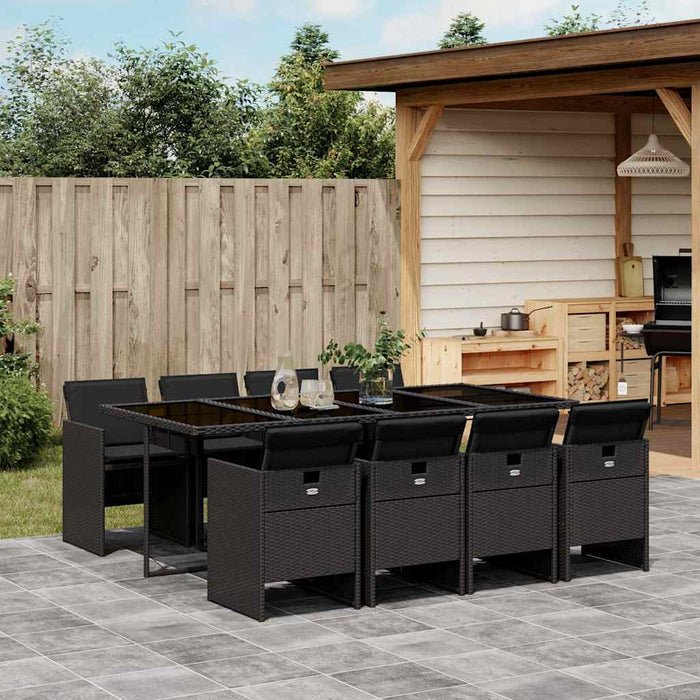 Set mobilier de grădină cu perne, 9 piese, negru, poliratan - WALTI WALTI