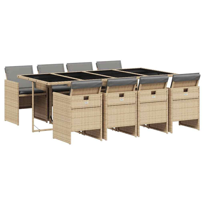 Set de masă pentru grădină, 9 piese, cu perne, bej, poliratan WALTI