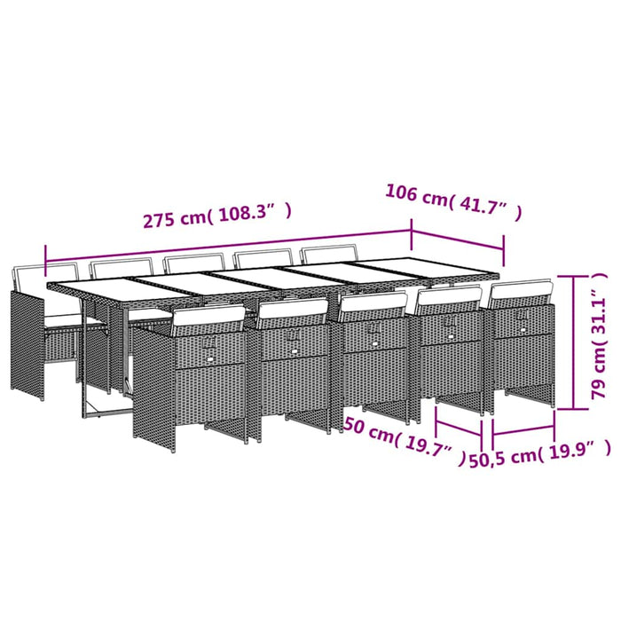 Set mobilier de grădină cu perne, 11 piese, maro, poliratan WALTI