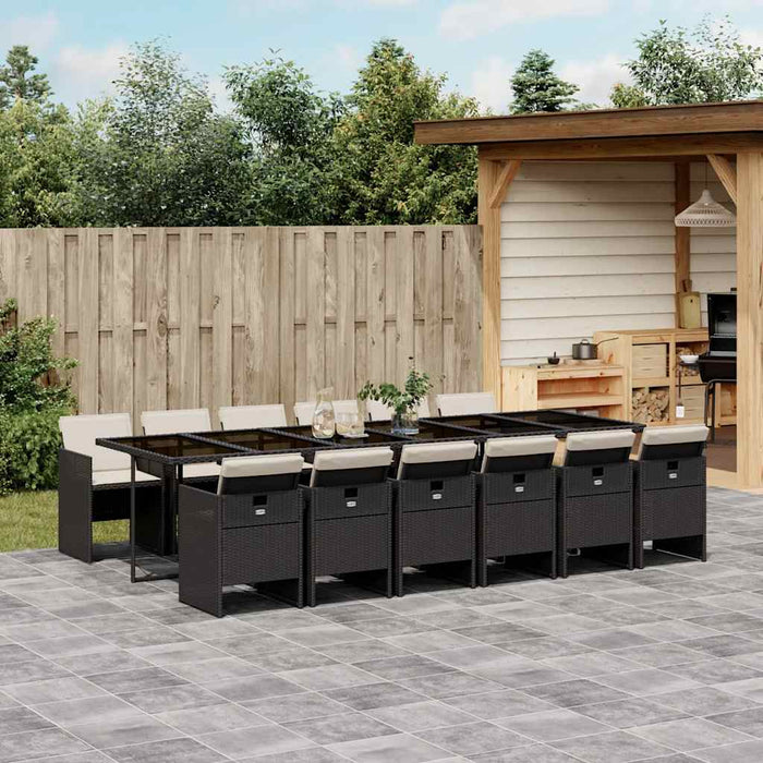 Set mobilier de grădină cu perne, 13 piese, negru, poliratan - WALTI WALTI