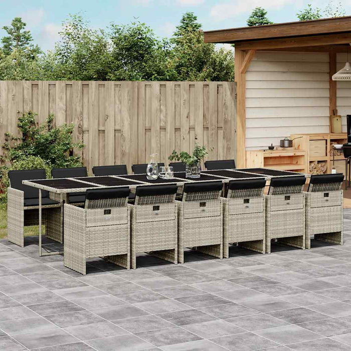 Set mobilier de grădină cu perne 13 piese gri deschis poliratan - WALTI WALTI