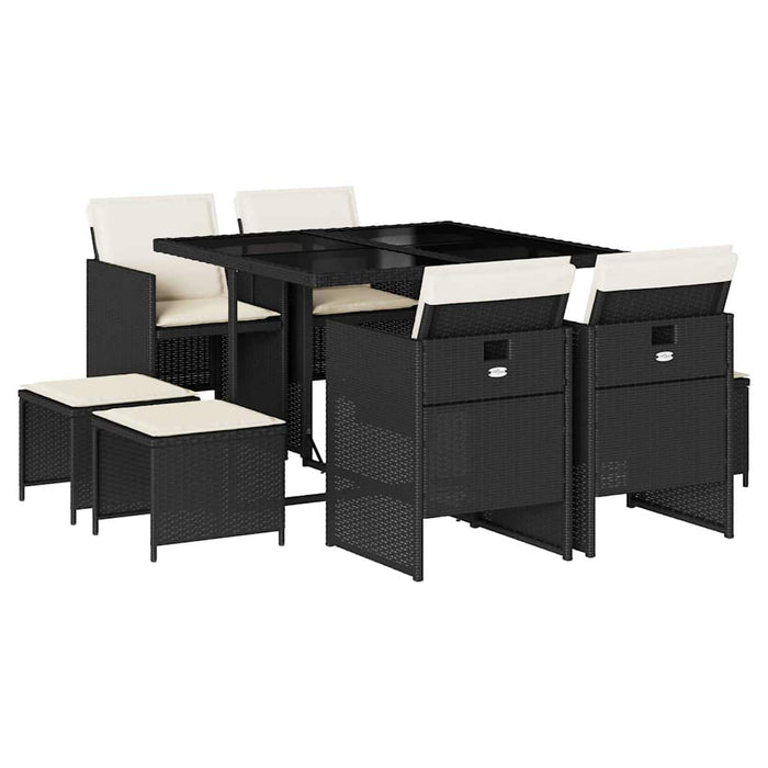 Set mobilier de grădină cu perne, 9 piese, negru, poliratan - WALTI WALTI