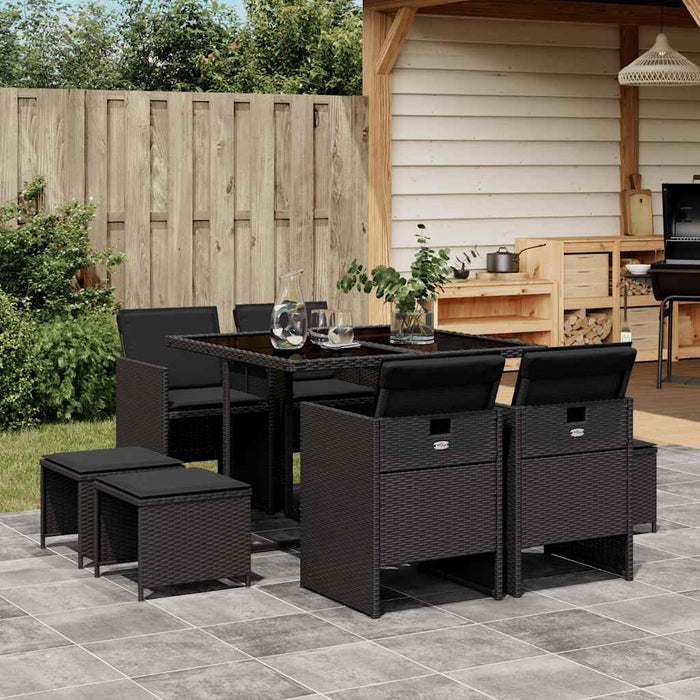 Set mobilier de grădină cu perne, 9 piese, negru, poliratan - WALTI WALTI