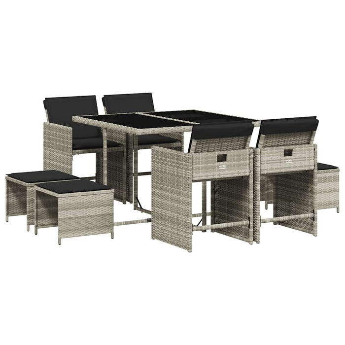 Set mobilier grădină cu perne, 9 piese, gri deschis, poliratan - WALTI WALTI