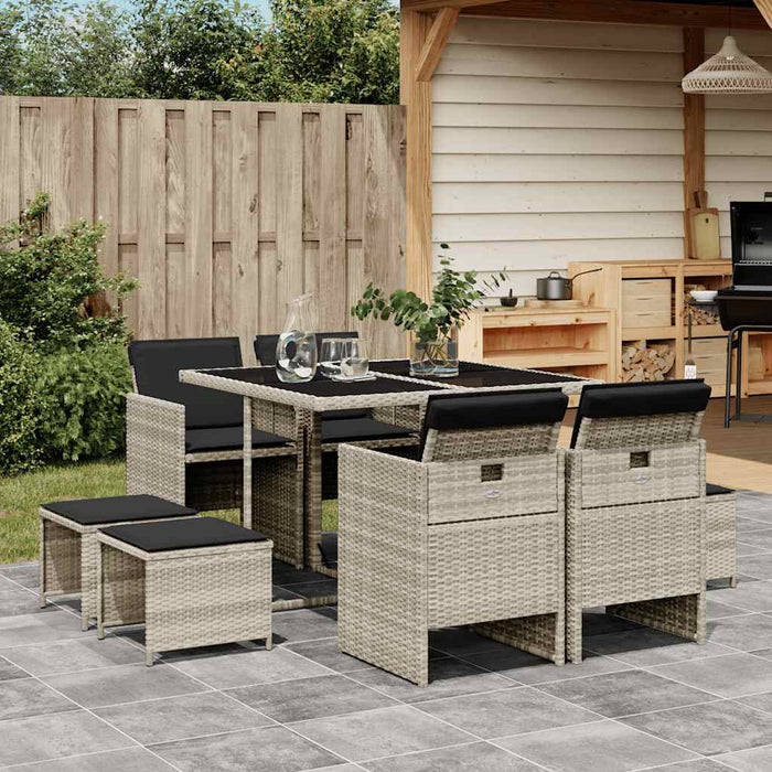 Set mobilier grădină cu perne, 9 piese, gri deschis, poliratan - WALTI WALTI