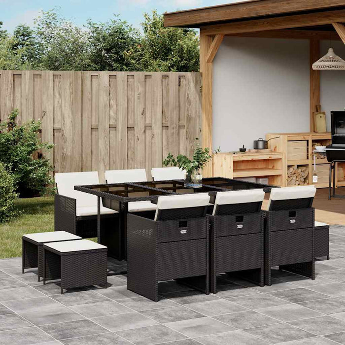 Set mobilier de exterior cu perne, 11 piese, negru, poliratan WALTI