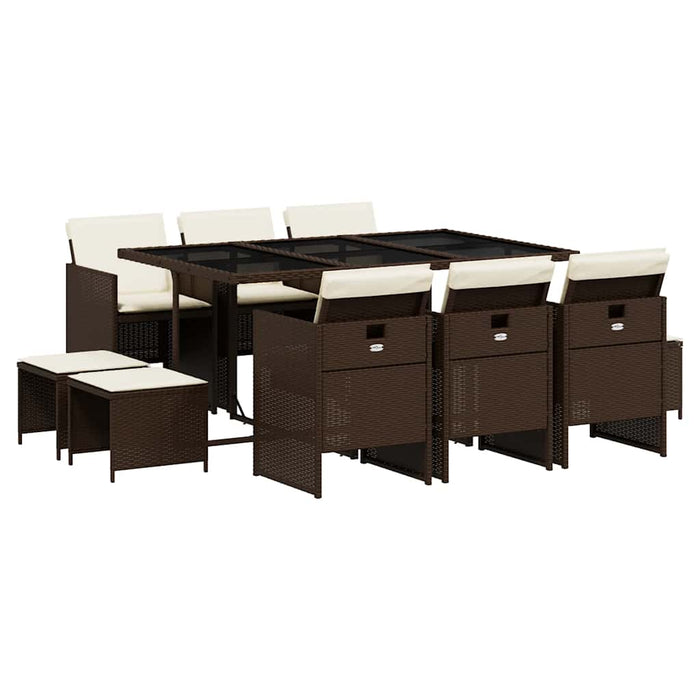 Set mobilier de grădină cu perne, 11 piese, maro, poliratan WALTI