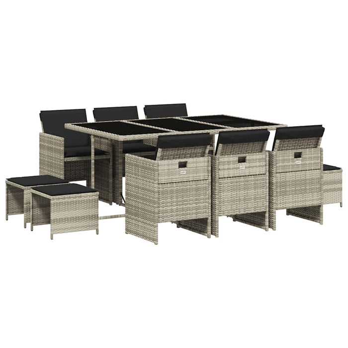 Set mobilier de grădină cu perne 11 piese gri deschis poliratan - WALTI WALTI
