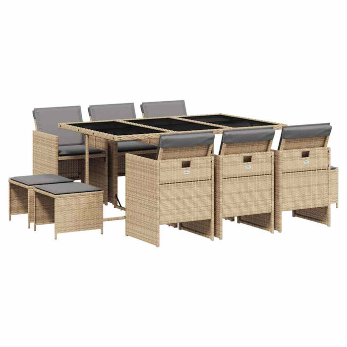 Set mobilier grădină cu perne, 11 piese bej combinat poliratan - WALTI WALTI