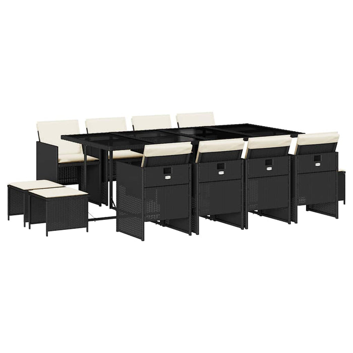 Set mobilier de grădină cu perne, 13 piese, negru, poliratan - WALTI WALTI
